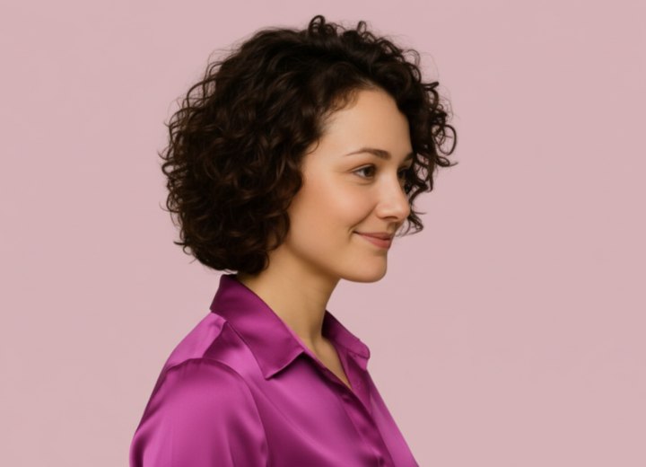 Coupe au carré avec du volume et des boucles – Vue de côté