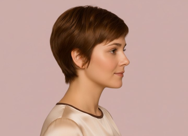 Coiffure courte et facile à entretenir pour femme – Vue de côté