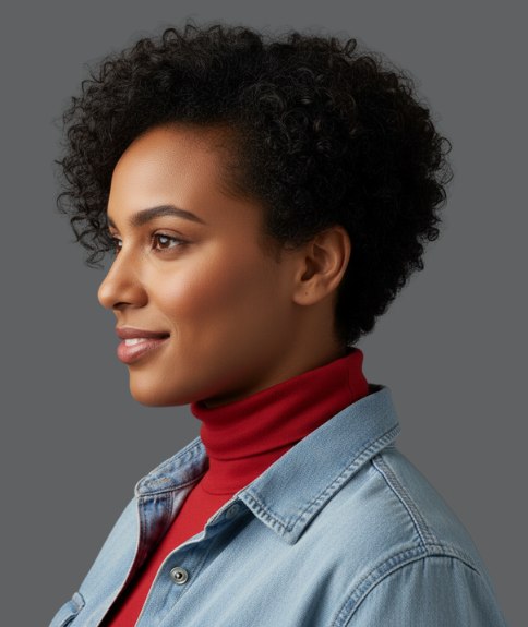 Cheveux noirs courts et naturels avec boucles