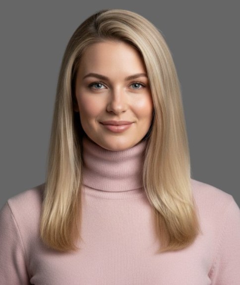 Femme aux cheveux longs blonds portant un col roul&eacute;