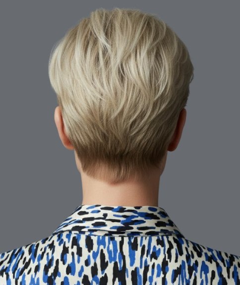 Vue de dos d&rsquo;une coupe &agrave; la gar&ccedil;onne blonde