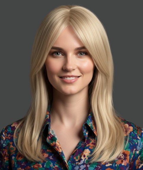 Cheveux longs blonds d&eacute;grad&eacute;s avec frange rideau