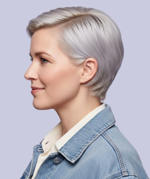 Coupe &agrave; la gar&ccedil;onne pour cheveux gris, pas trop courte &ndash; Vue de profil