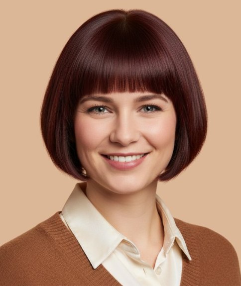 Carr&eacute; court avec frange juste au-dessus des sourcils