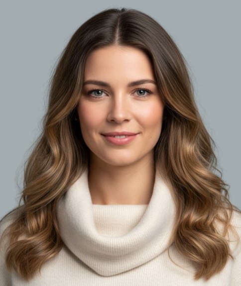 Cheveux longs ondul&eacute;s avec raie centrale