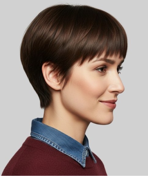 Coiffure courte facile &agrave; entretenir avec frange douce