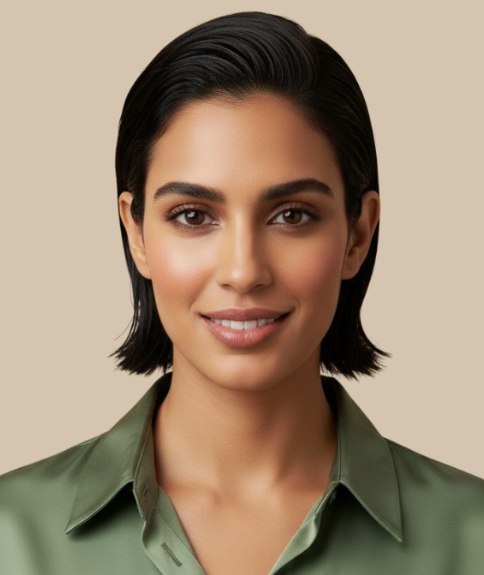 Carr&eacute; lisse et brillant avec raie sur le c&ocirc;t&eacute;