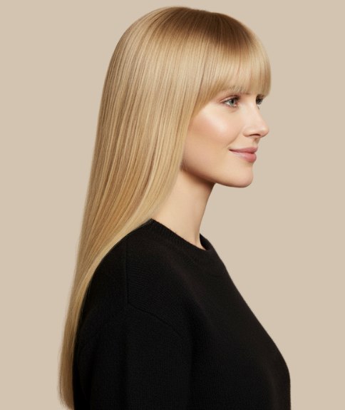 Cheveux longs blonds avec frange &ndash; Vue de profil