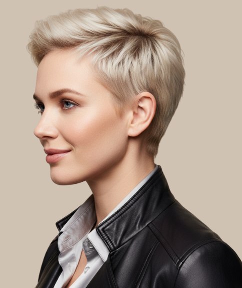 Coiffure courte moderne et audacieuse pour femme &ndash; Vue de profil