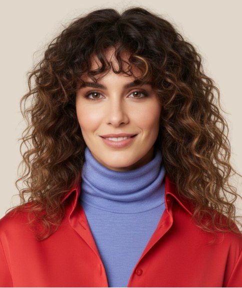 Cheveux longs boucl&eacute;s, d&eacute;grad&eacute;s et pleins de mouvement