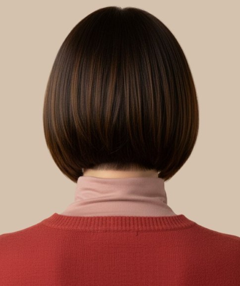 Carr&eacute; pour cheveux brun chocolat avec m&egrave;ches &ndash; Vue de dos