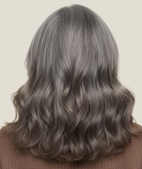 Cheveux longs aux diff&eacute;rentes nuances de gris &ndash; Vue de dos
