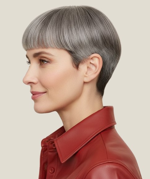 Coupe &agrave; la gar&ccedil;onne tendance pour cheveux gris &ndash; Vue de profil