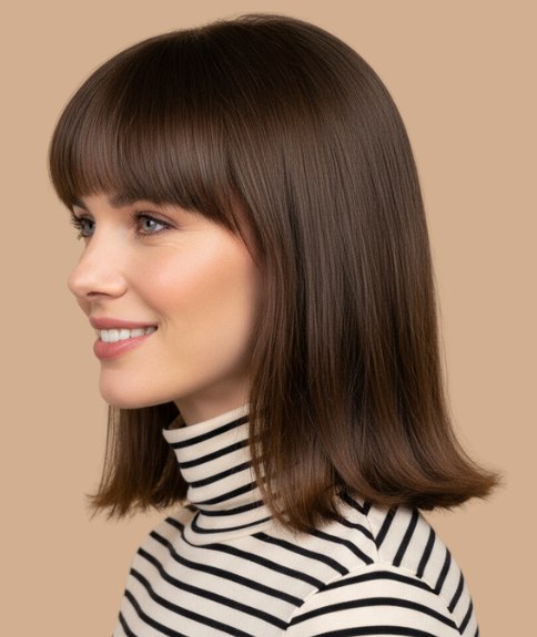 Coiffure mi-longue avec frange &ndash; Vue de profil