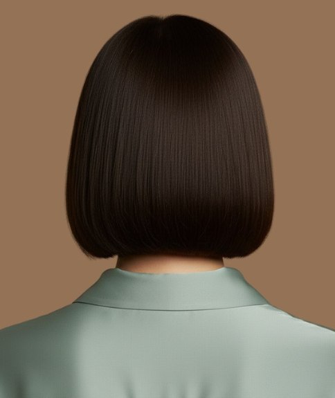 Cheveux bruns brillants coup&eacute;s en carr&eacute; &ndash; Vue de dos