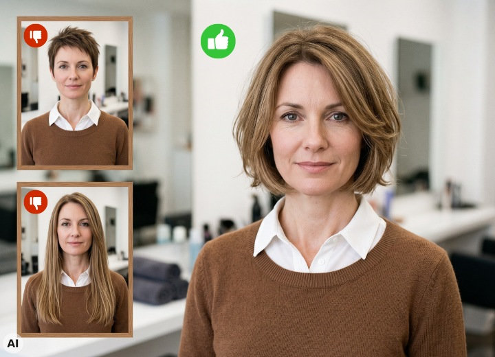 Mid-neck hairstyle for a woman with a long neck