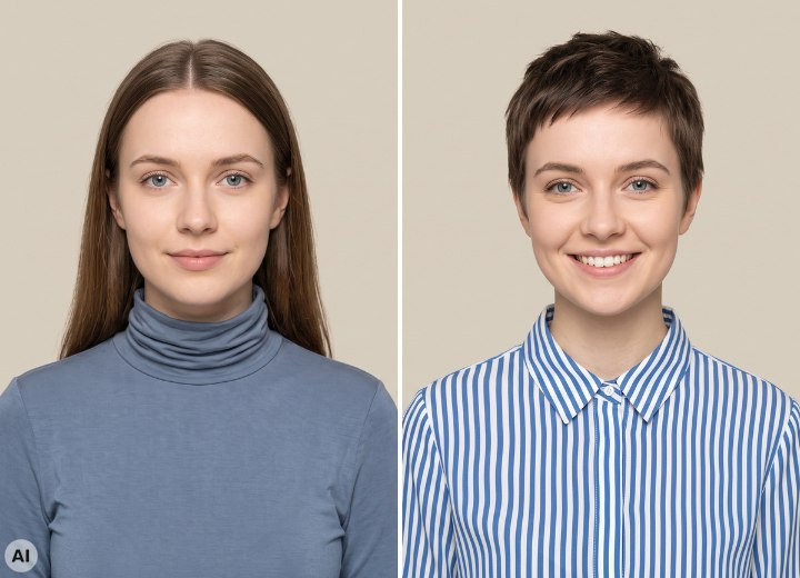 Drastic makeover from long hair to very short hair