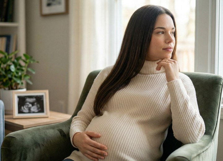 Pregnant women with long straightened hair