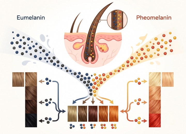 Hair pigment production with eumelanin and pheomelanin