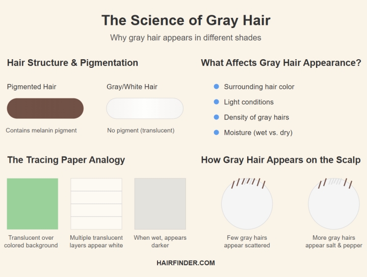 Science of gray hair infographic - Why gray hair appears in different shades