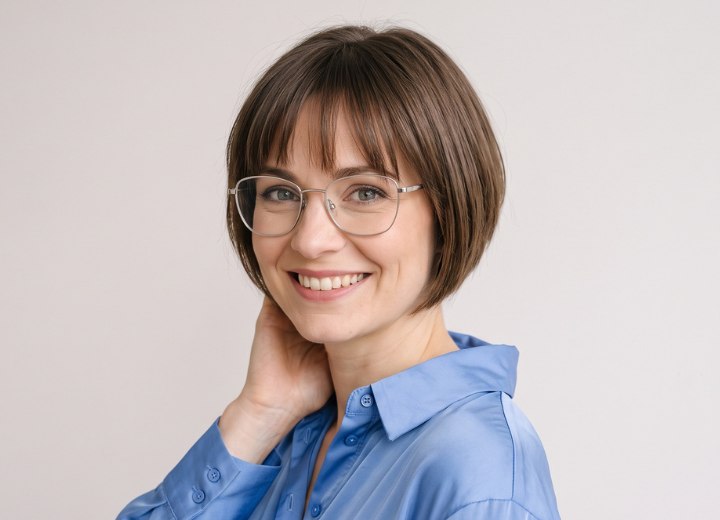 Woman who is wearing her hair in a very short bob