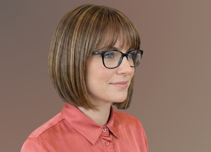 Woman wearing her hair in a bob with soft, thin bangs