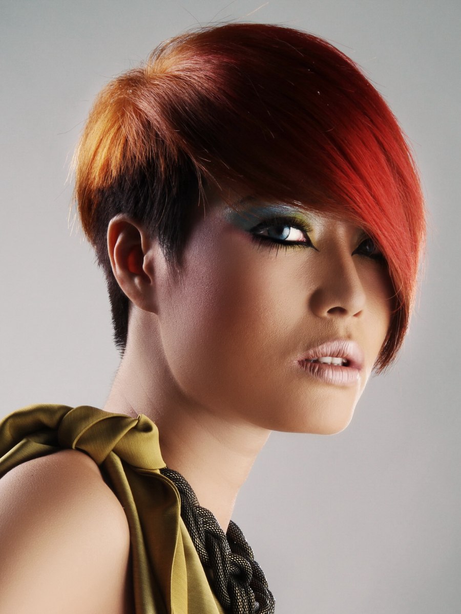 Modern daring long and short haircuts Asian red