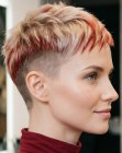 Short blonde hair with red streaks