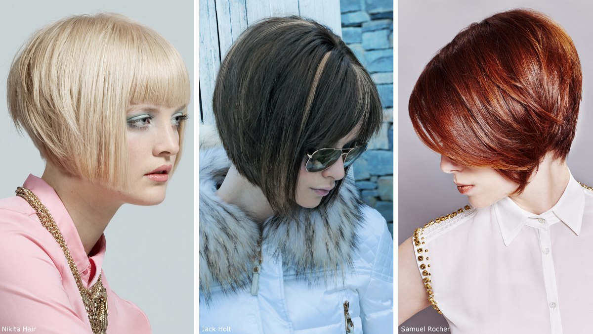 angled hairstyles with bangs