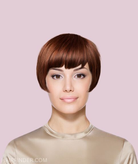 Sleek short bob with full bangs