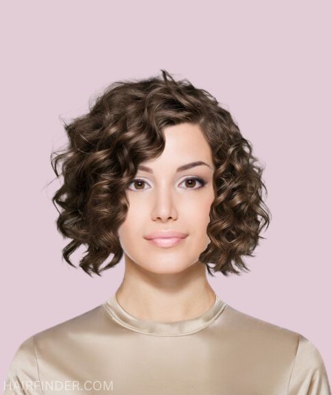 Voluminous curly bob, cut to sit at chin length