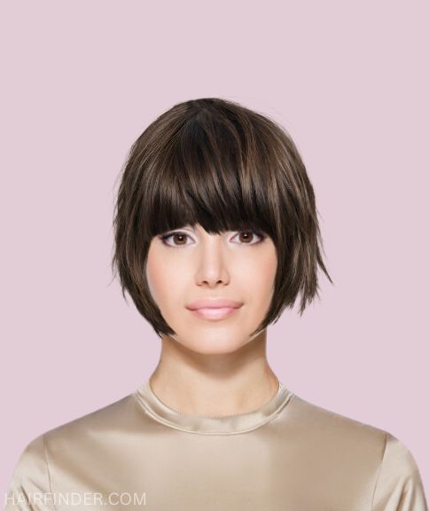 Modern chin-length bob with texture and bangs