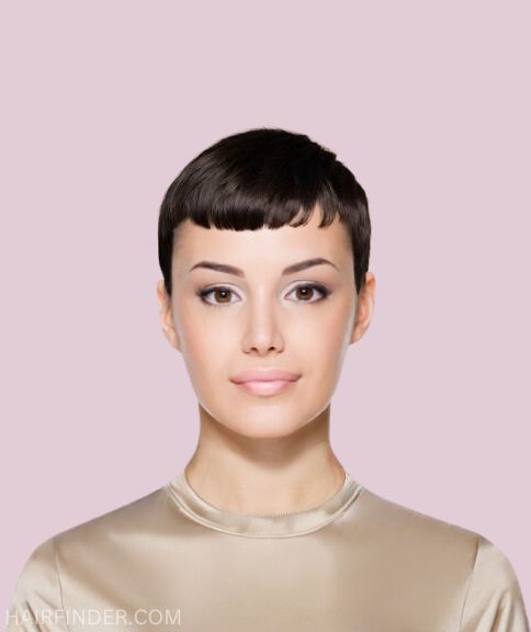 Geometric pixie cut with a razor-sharp short fringe