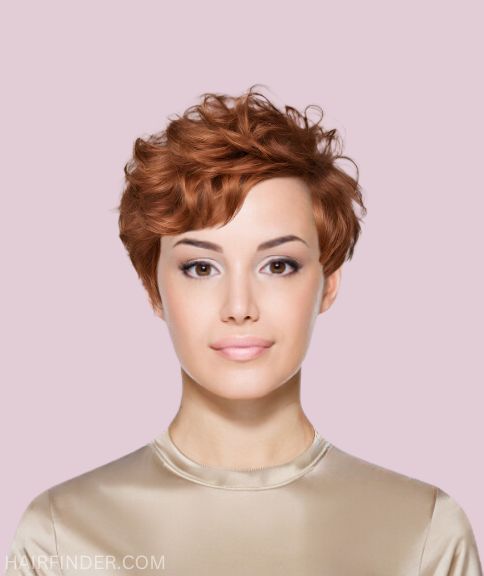 Curly pixie cut for coppery red hair