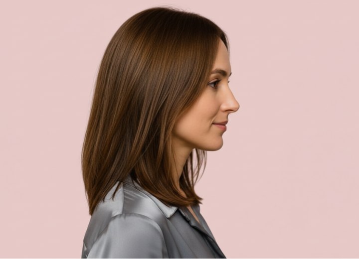 Shoulder-length hair with a 1970 vibe