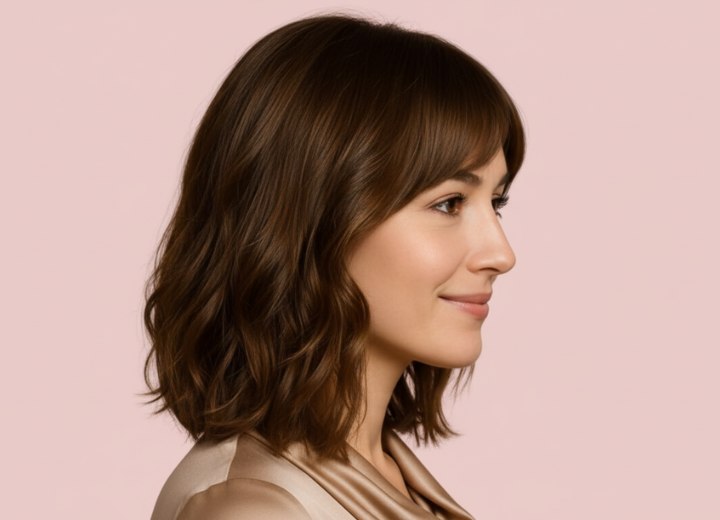 Semi-long hairstyle for a girl-next-door look - Side view