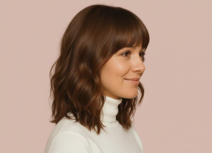 Hair with waves that cascade around the shoullders - Side view