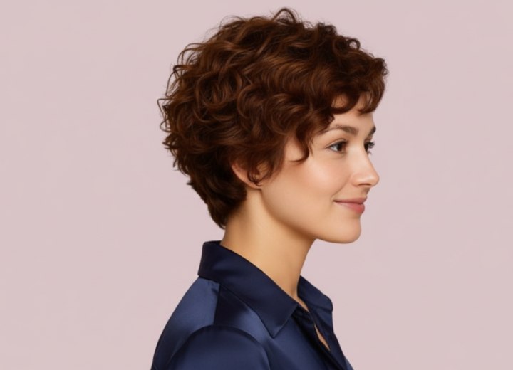 Short hair with a blend of lengths and curls - Side view