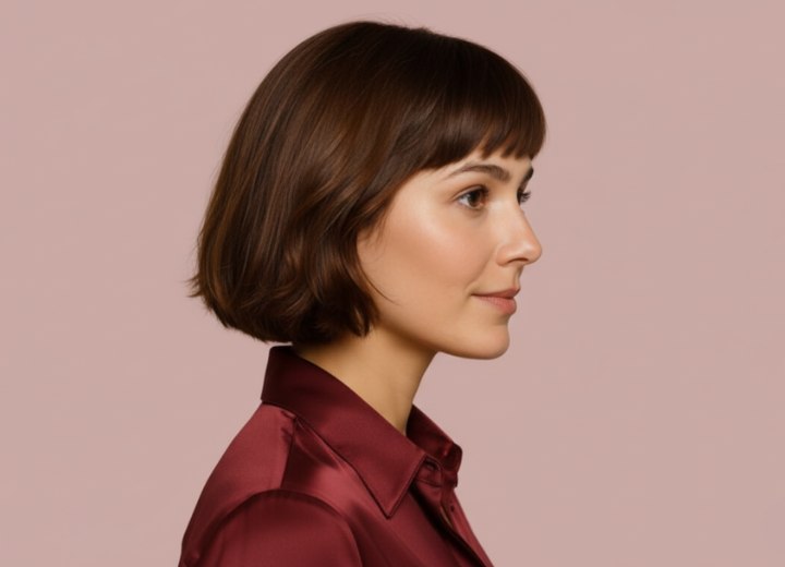 Bob haircut with short bangs - Side view