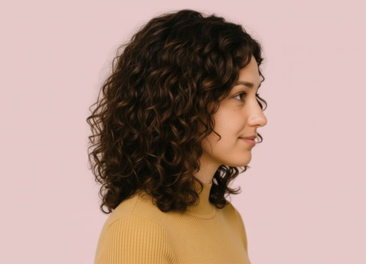 Long layered bob with curls - Side view