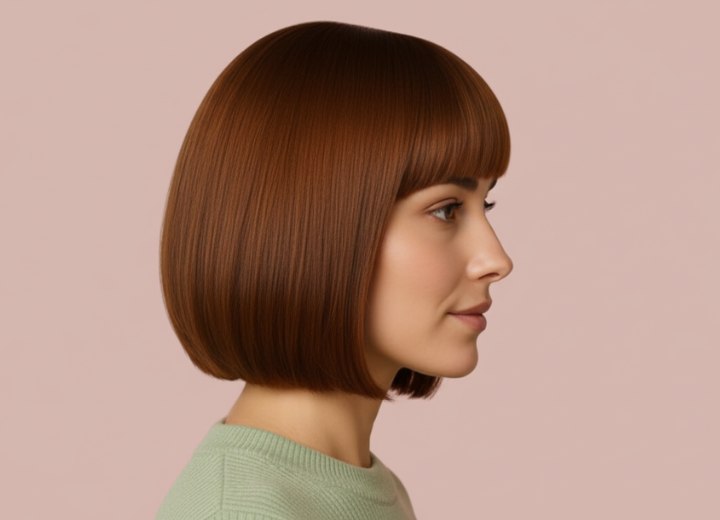 Straight bob with blunt bangs - Side view
