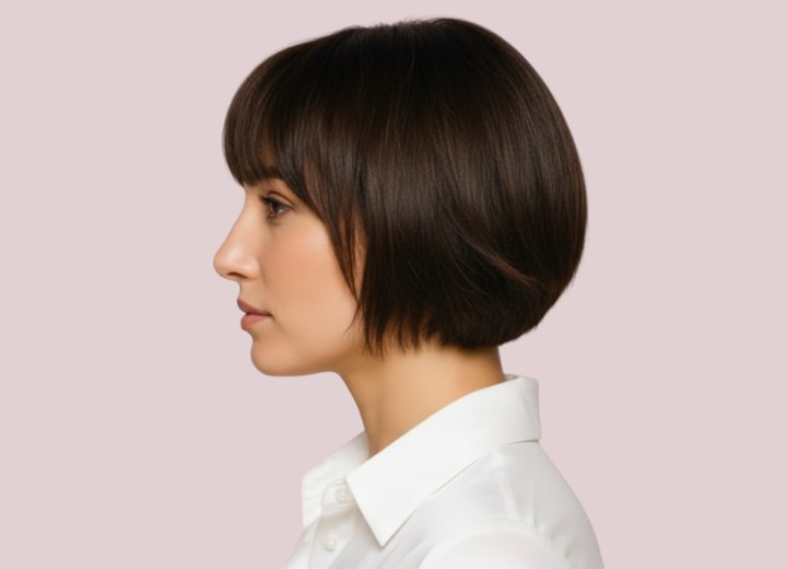 Chocolate brown hair in a bob - Side view