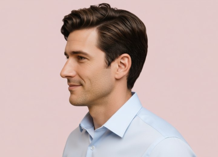 Short hair with a quiff for guys - Side view