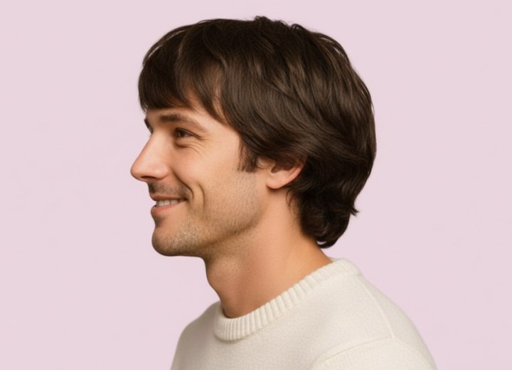 Men's haircut with volume and bangs - Side view