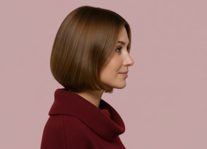 Sleek chin-level bob haircut - Side view